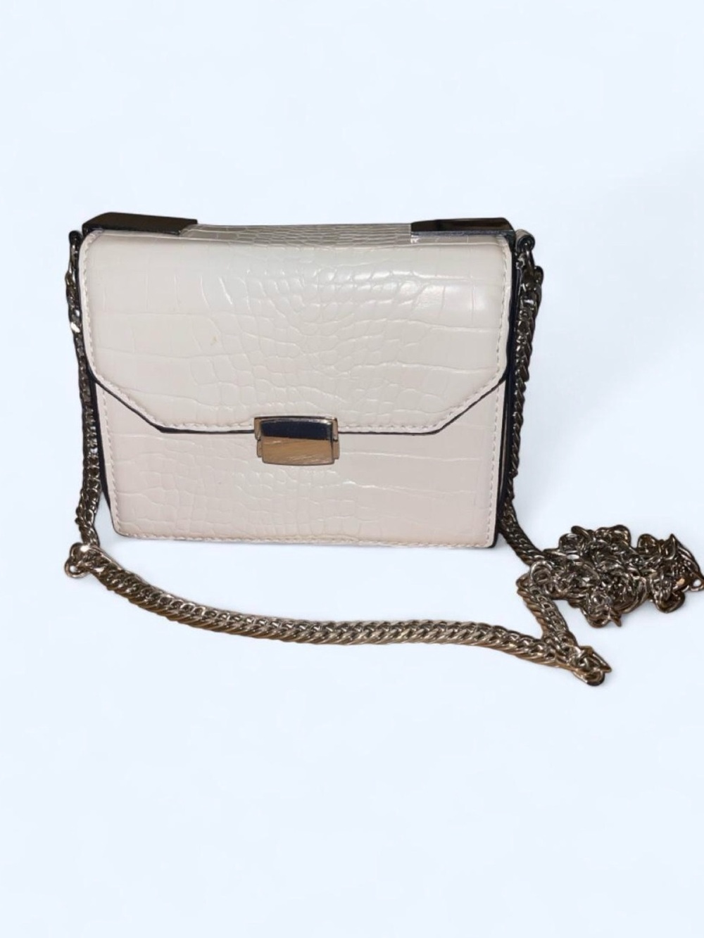 Zara White Croc-Embossed Silver Chain Crossbody Bag